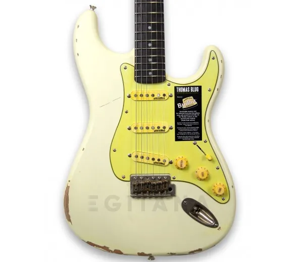Vintage V6 Thomas Blug Signature Electric Guitar Distressed Vintage White