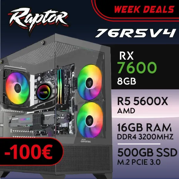 PC Gaming RAPTOR-76R5V4 - R5 5600X | RX7600 8GB | 16GB | SSD 512