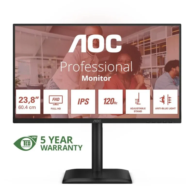 AOC 24E4U 23.8" LED IPS Full HD 120Hz com Ajuste de Altura, FreeSync, USB e Altifalantes