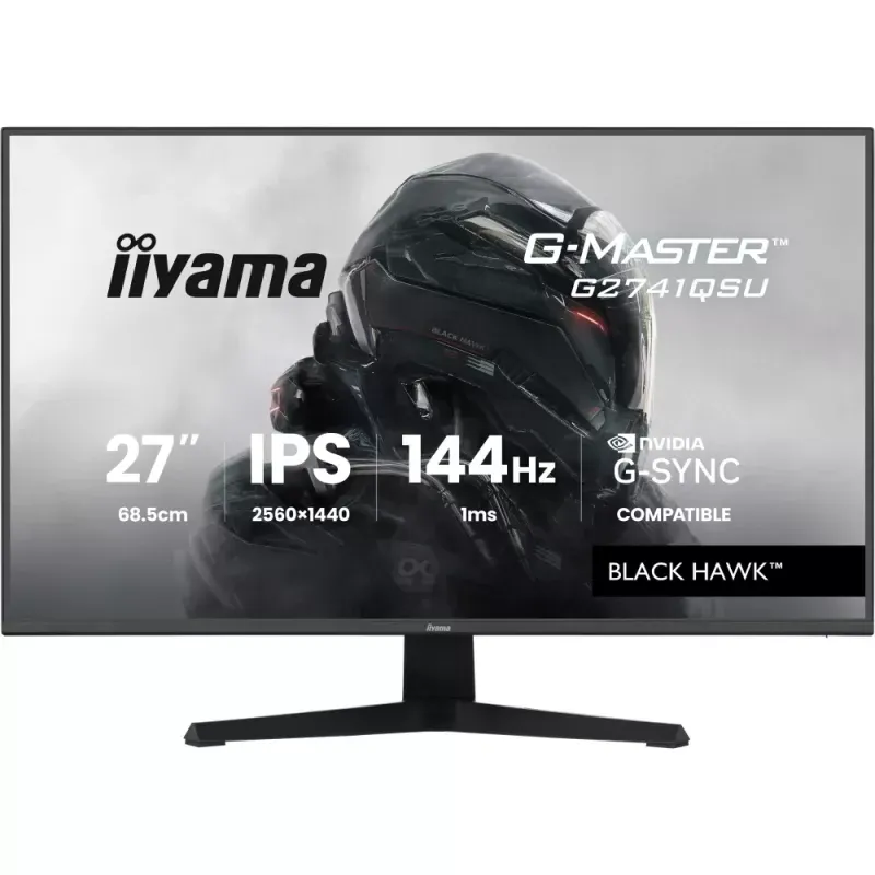 iiyama G-MASTER Black Hawk G2741QSU-B1 - Monitor LED - gaming - 27" - 2560 x 1440 QHD @ 144 Hz - IPS - 350 cd/m² - 1500:1 - 1 ms - HDMI, DisplayPort - altifalantes - preto, mate