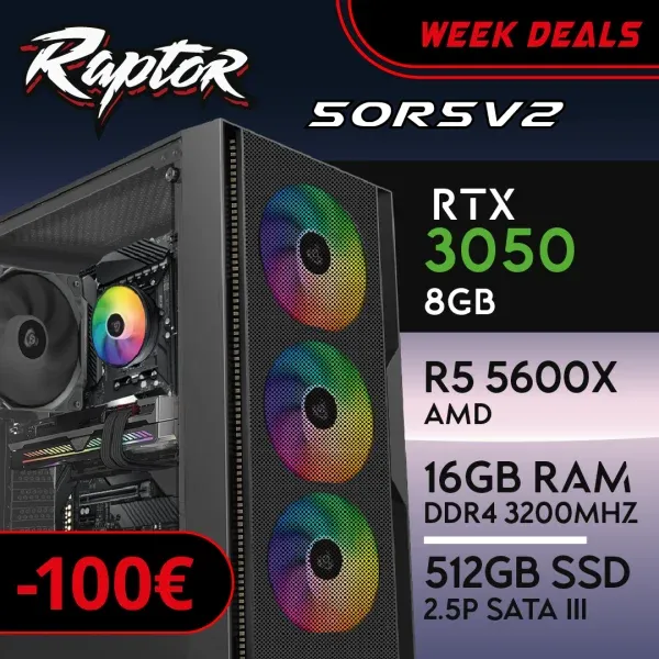 PC Gaming RAPTOR-50R5V2 - R5 5600X | RTX3050 8GB | 16GB | SSD 1TB