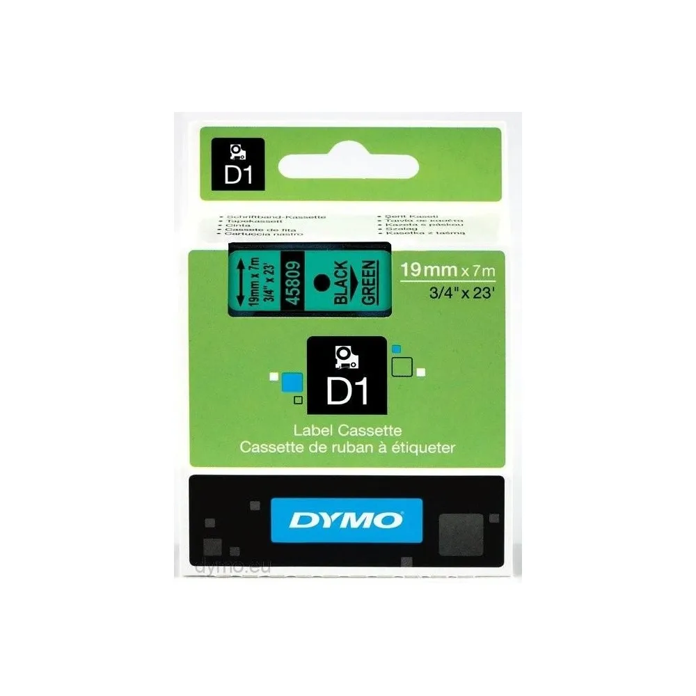 Fita Preto Sobre Verde (7 mts/1,9cm) – DYMO