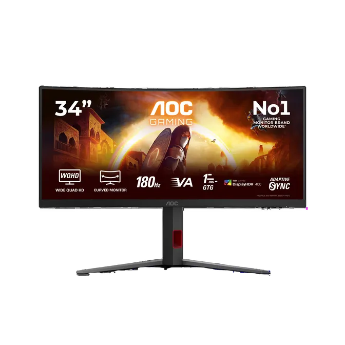 Monitor Curvo AOC Gaming 34" CU34G4CA Fast VA UWQHD 180Hz 0.3ms 21:9 Adaptive Sync