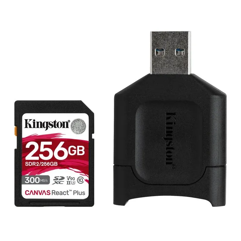 Kingston Canvas React Plus SDXC 256GB UHS-II U3 V90 Classe 10 + Leitor SD MobileLite Plus UHS-II