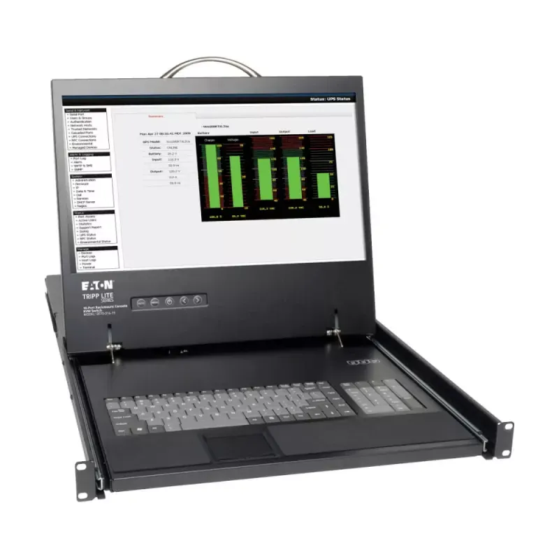 Eaton Tripp Lite Series 16-Port Rack Console Cat5 KVM Switch 1U RM 19" LCD Rackmount - Consola KVM Com chave KVM - 16 portas - 19" - montável em bastidor - 1366 x 768 @ 75 Hz - VGA - preto - 1U - para P/N: B072-008-1A, B072-016-1, B072-016-1A, B072-0
