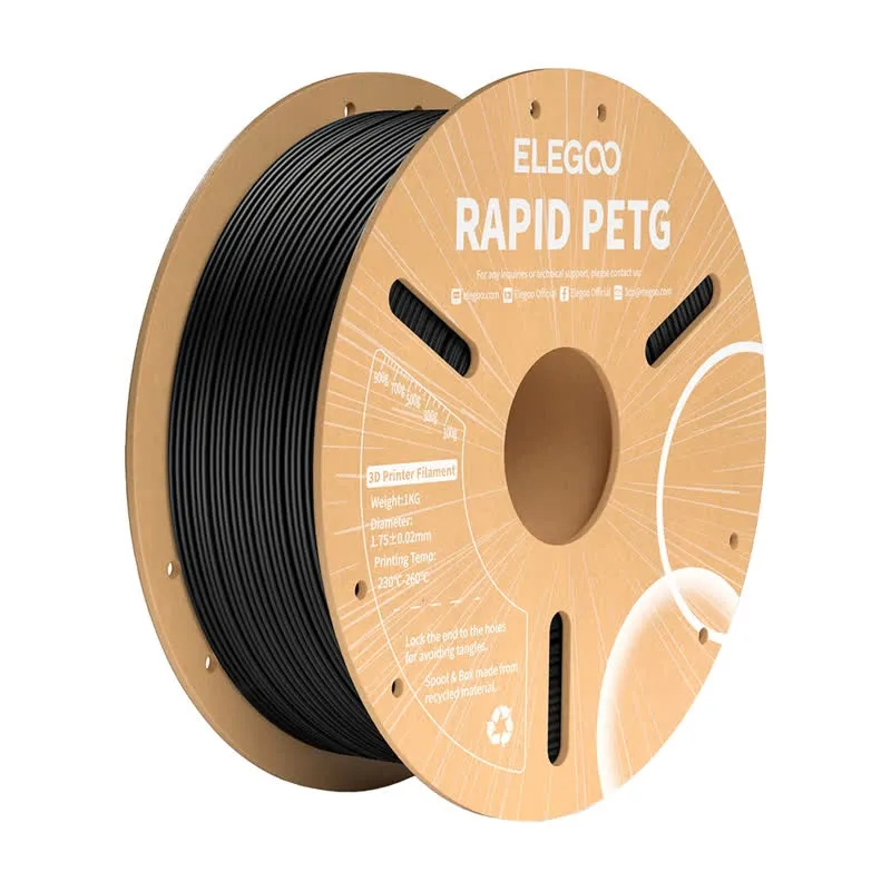 Filamento de Impressão 3D PETG Rapid 1,75mm 1Kg (Preto) – ELEGOO