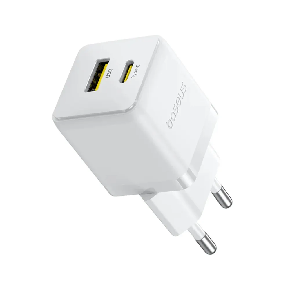 Carregador Baseus Palm Fast Charger USB-C+A 30W Cluster Branco