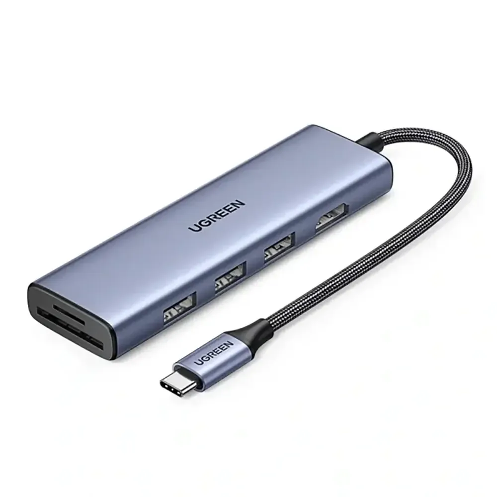 Adaptador USB-C UGREEN CM511 6-em-1 (1x HDMI + 3x USB-A 3.0 + SD/TF) Cinza
