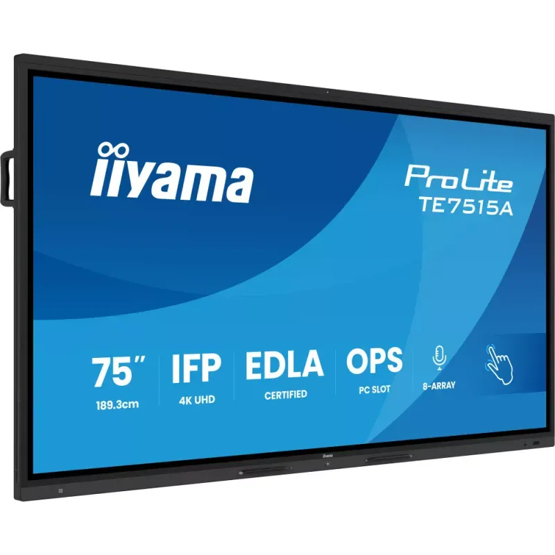 iiyama ProLite TE7515A-B1AG - 75" Classe Diagonal (74.5" visível) ecrã LCD com luz de fundo LED - sinalização digital interativa - com tela sensível ao toque (multitoque) / array de 8 microfones / capacidade opcional de PC embutido - 4K UHD (2160p) 3