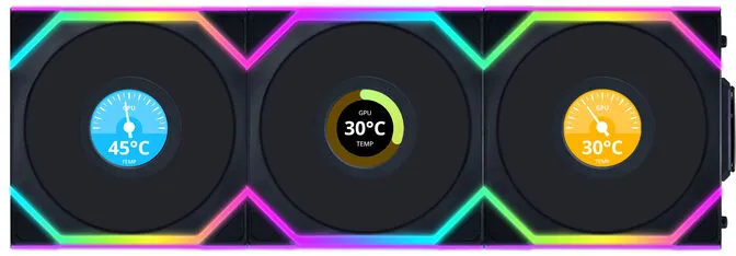 Ventoinha Lian Li UNI FAN SL120 LCD Wireless RGB Reverse Blade PWM Preto 120mm (Pack 3)