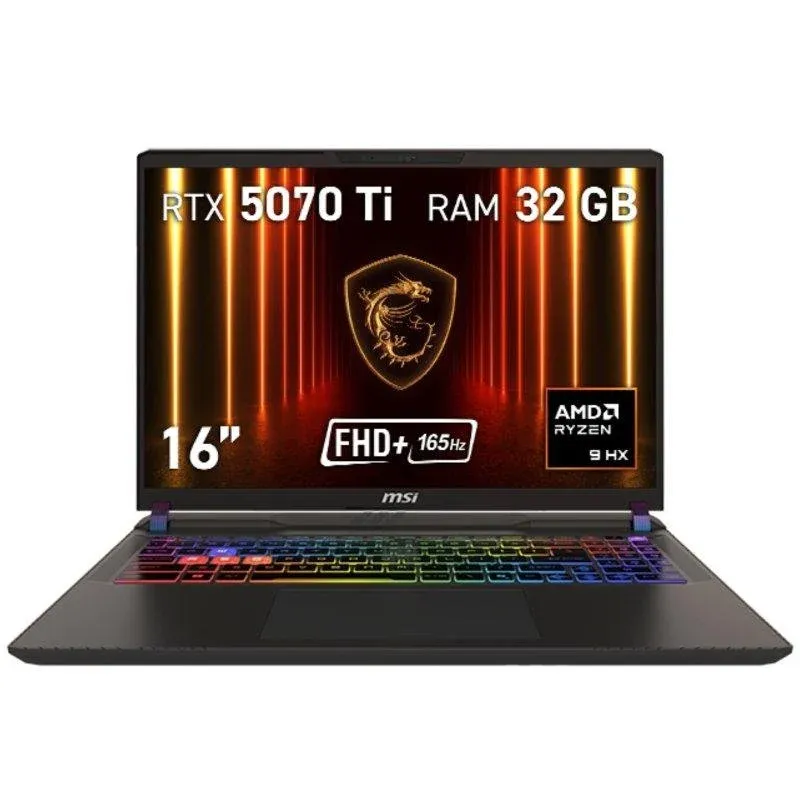 Portátil MSI Vector A16 HX A8WHG-062XES 16" AMD Ryzen 9 32GB 1TB SSD RTX 5070 Ti FreeDOS