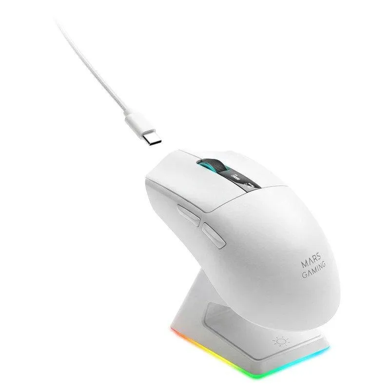 Rato Mars Gaming MMW-ELITE Sem Fios 20000 DPI Tri-mode Branco RGB OLED