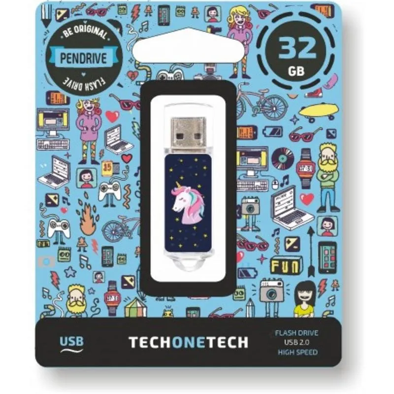 Pen USB TECH ONE TECH Unicornio dream 32 GB USB 2.0 Azul Transparente