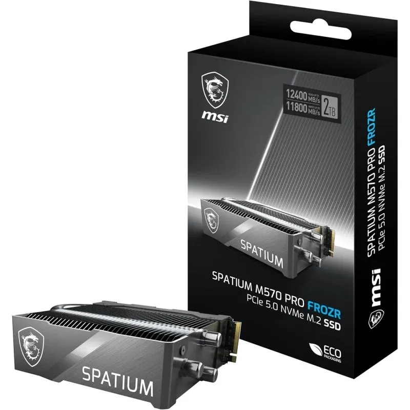Disco Rígido MSI SPATIUM M570 PRO FROZR 2TB SSD NVMe PCIe 5.0 M.2 Gen5 3D NAND com Dissipador 12400MB/s