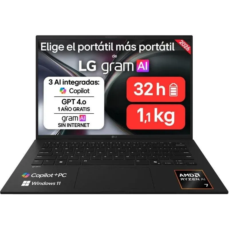 Portátil LG Gram 14" AMD Ryzen AI 7 450 32GB 512GB SSD Radeon Windows 11