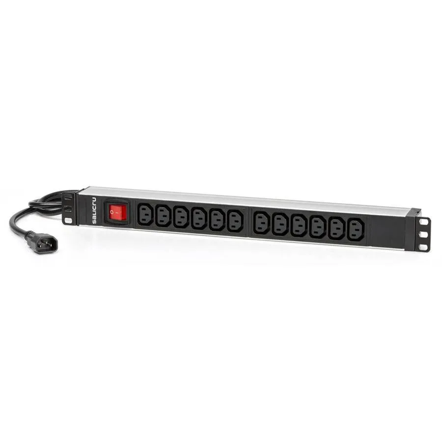 Régua Salicru SPS 12F PDU Tomadas IEC 10A c/ Switch On/Off + Surge Protector Preta p/ Rack 19