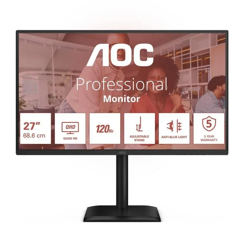 AOC Q27E4CV Monitor 27" QuadHD 120Hz IPS 4ms com Altura Ajustável e USB-C Docking