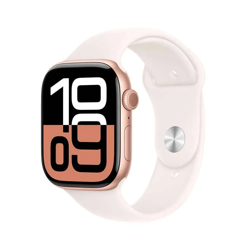Apple Watch Series 10 GPS 42mm Alumínio Rosa-Dourado c/ Bracelete Desportiva Rosa Claro S/M