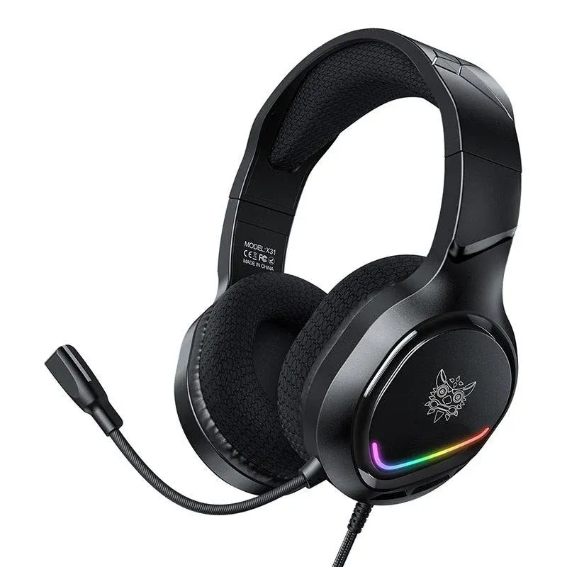 Auriculares ONIKUMA X31 com cabo USB e jack 3,5 mm gaming RGB microfone flexível cinzento