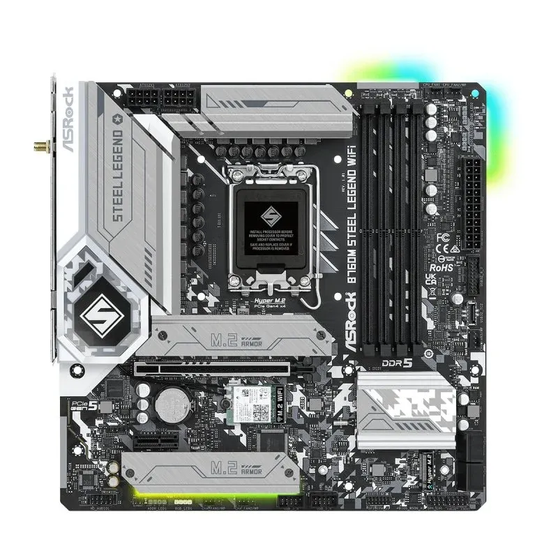 Placa mãe Asrock Intel B760 LGA 1700 Micro ATX DDR5 WiFi 6E Bluetooth 5.3 RGB