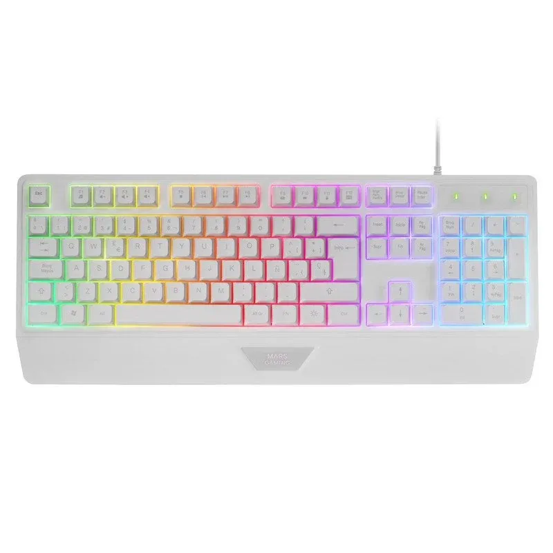 Mars Gaming Mk124 Teclado Ergonómico H-Mech FRGB com Apoio de Pulsos e Antighosting Branco Espanhol