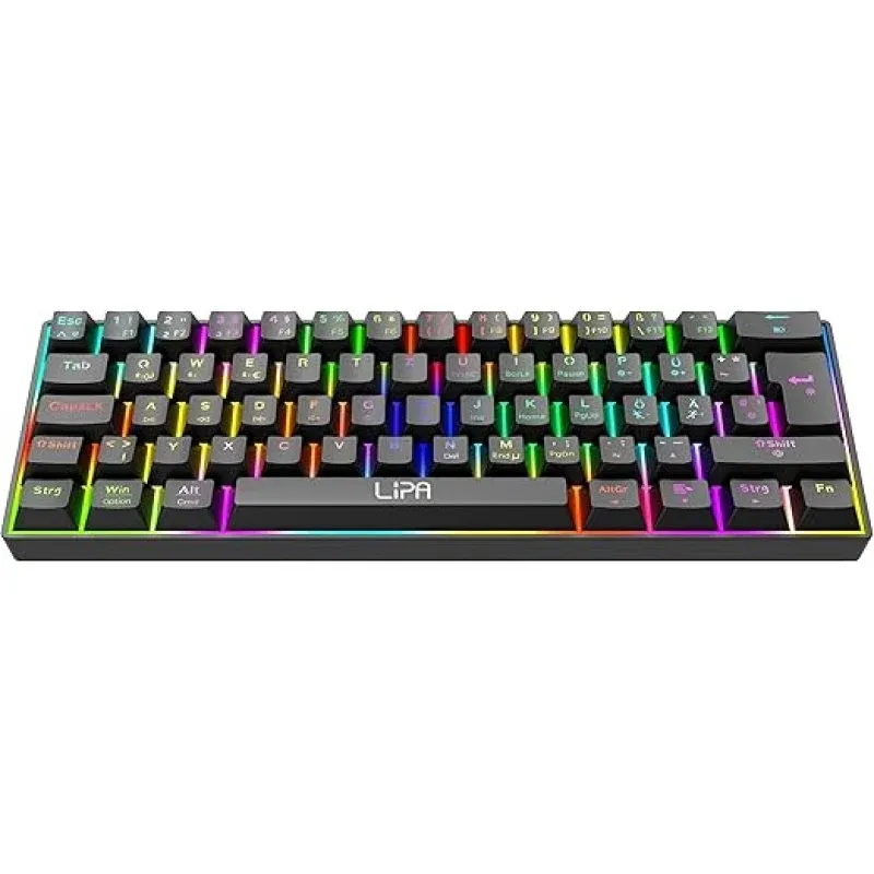Lipa X23 Teclado Mecânico Gaming RGB 61 Teclas Switch BROWN Conectividade Dupla Preto Qwerty