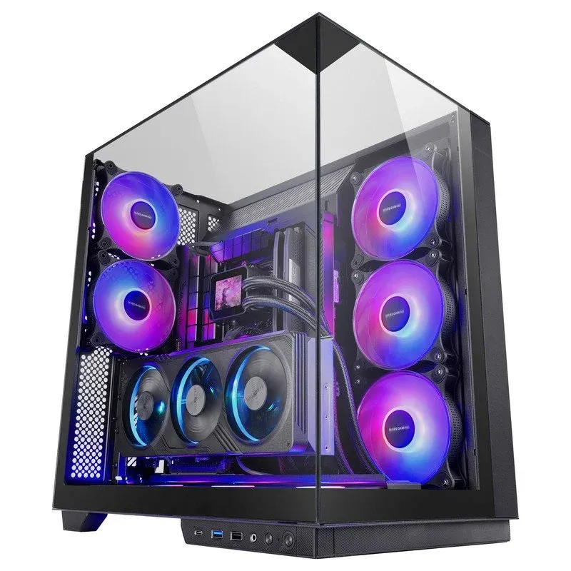 Caixa de Computador Mars Gaming MC-3GF Torre ATX com Triplo Vidro Temperado, 2 Ventoinhas ARGB 120mm e USB-C Preta