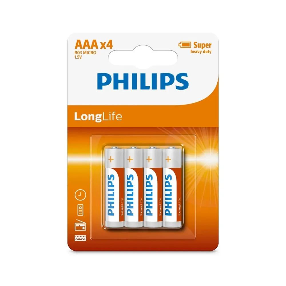 Pilhas Philips LongLife 4 Unidades 1.5V R03 AAA