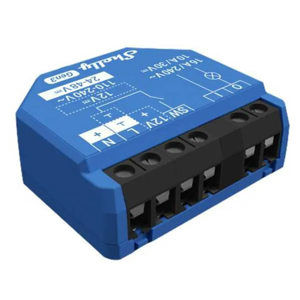 Módulo Interruptor Shelly 1 Gen3 WiFi 110/240VAC 12VDC 24-48VDC - 16A