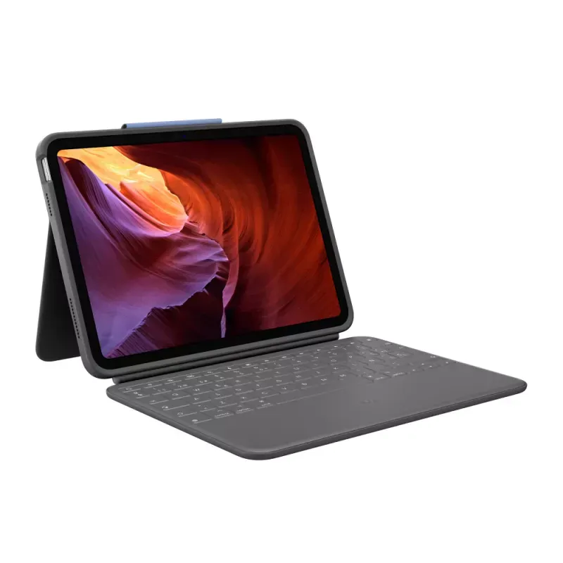 Logitech Rugged Folio - Teclado e pasta de folio - Apple Smart connector - QWERTY - Espanhol - grafite - para Apple 10.2-inch iPad Wi-Fi, 10.9-inch iPad Wi-Fi
