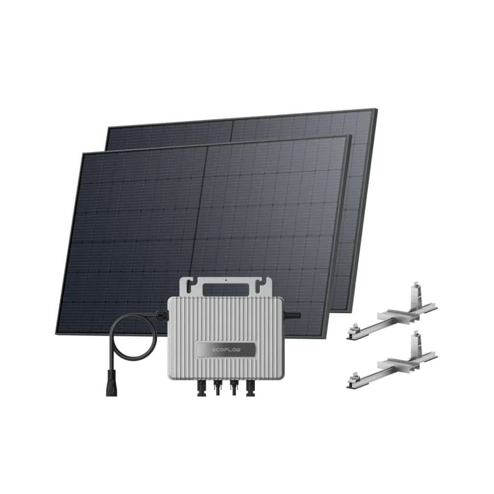 Kit EcoFlow STREAM de Jardim/Chão - (1040Wp) 2 × 520W Painel solar rígido + microinversor STREAM / Suporte: Telhado plano redondo