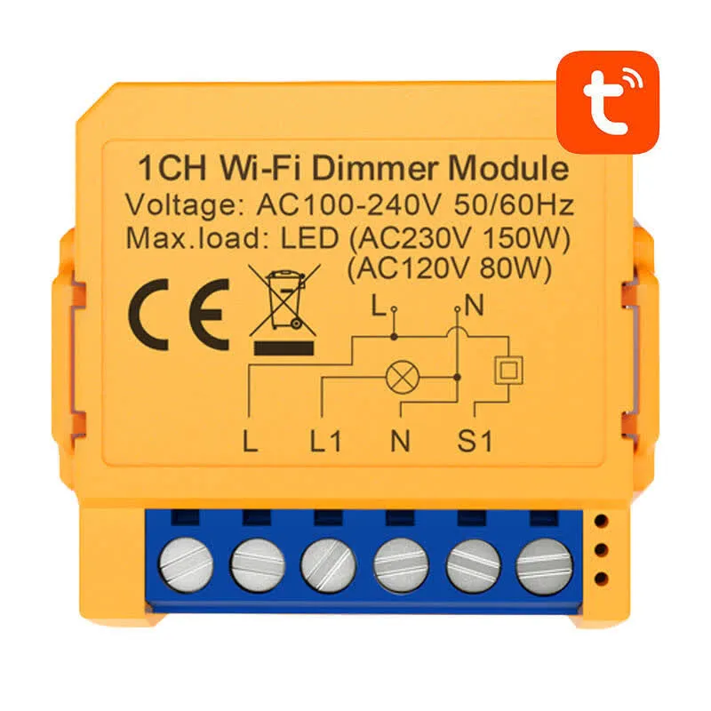 Módulo de Interruptor Inteligente DMS16-2 Tuya (Amarelo) - AVATTO