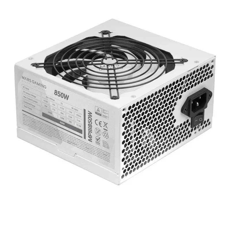 Fonte Alimentação Mars Gaming MPIII850 Fonte de Alimentação ATX 850W 5 Anos de Garantia 85% Eficiência Ai-rpm Branca