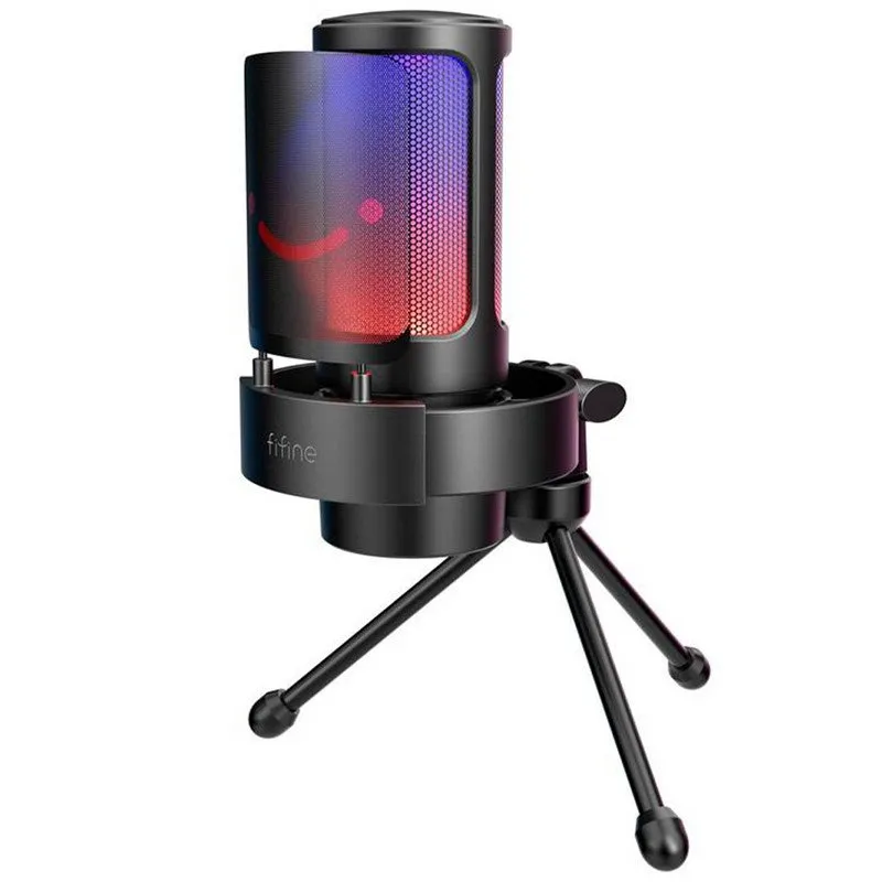 Fifine A8V Microfone Condensador para Gravação Profissional RGB USB-C Preto