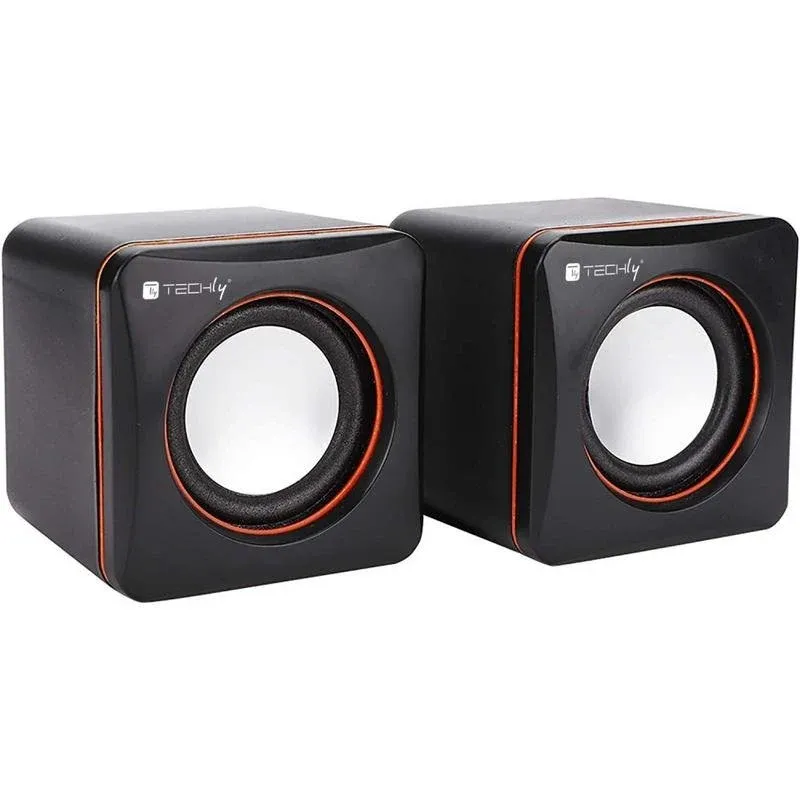 Colunas Techly com fio 3W USB e jack 3,5 mm pretas