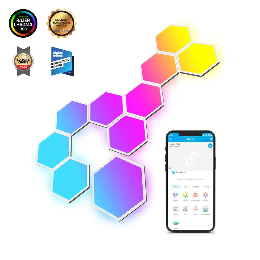 Painéis de Luz LED Govee H6061 Hexa Glide Branco
