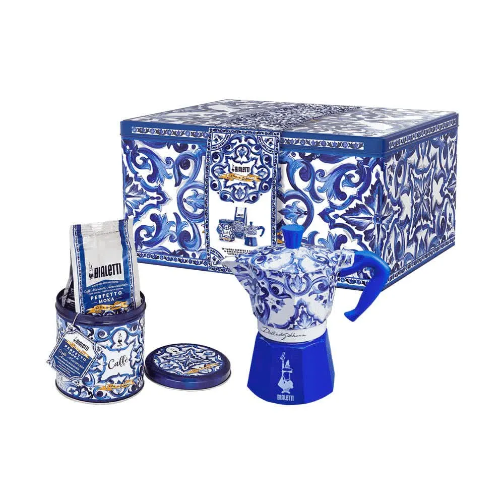 Cafeteira Conjunto Presente Italiana Bialetti D.& G. 3T Azul