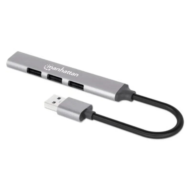 Hub Manhattan 4 portas 5 Gbps USB 3.2 Gen 1 alumínio compacto portátil