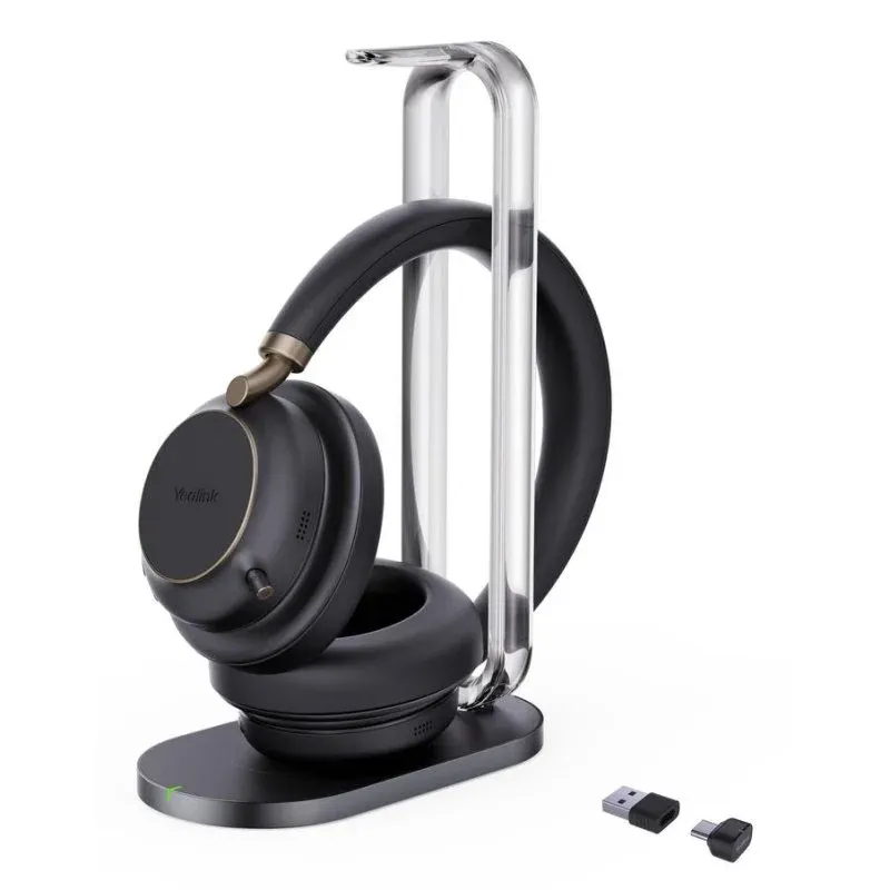 Auriculares Yealink BH76 Plus sem fios Bluetooth com Cancelamento Híbrido de Ruído, Microfone Boom e Base de Carregamento Preto
