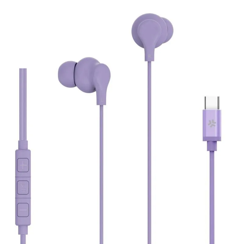Auriculares Celly UP1600TYPECVL com cabo USB-C, microfone e controlo de volume violeta