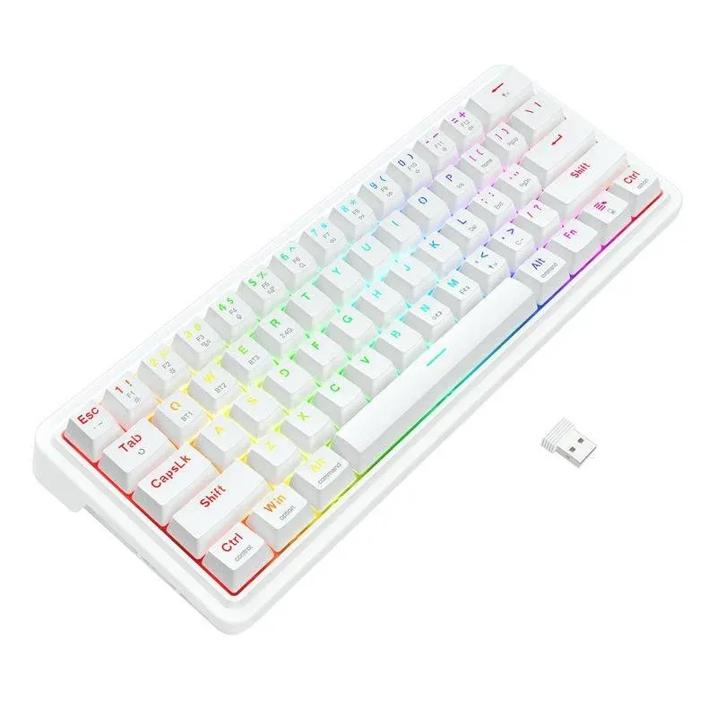 Teclado Redragon Draconic V2 compacto branco RGB Hot-Swap Bluetooth 2.4G