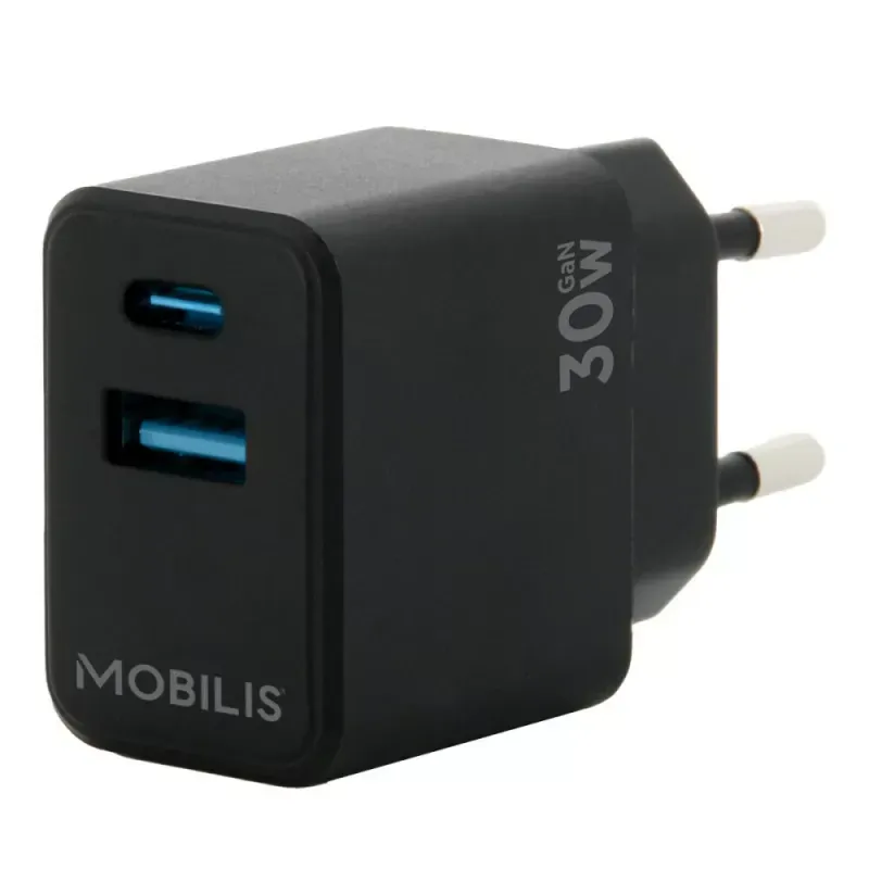 CARREGADOR DE PAREDE Mobilis RÁPIDO GAN 30W USB-C + USB-A