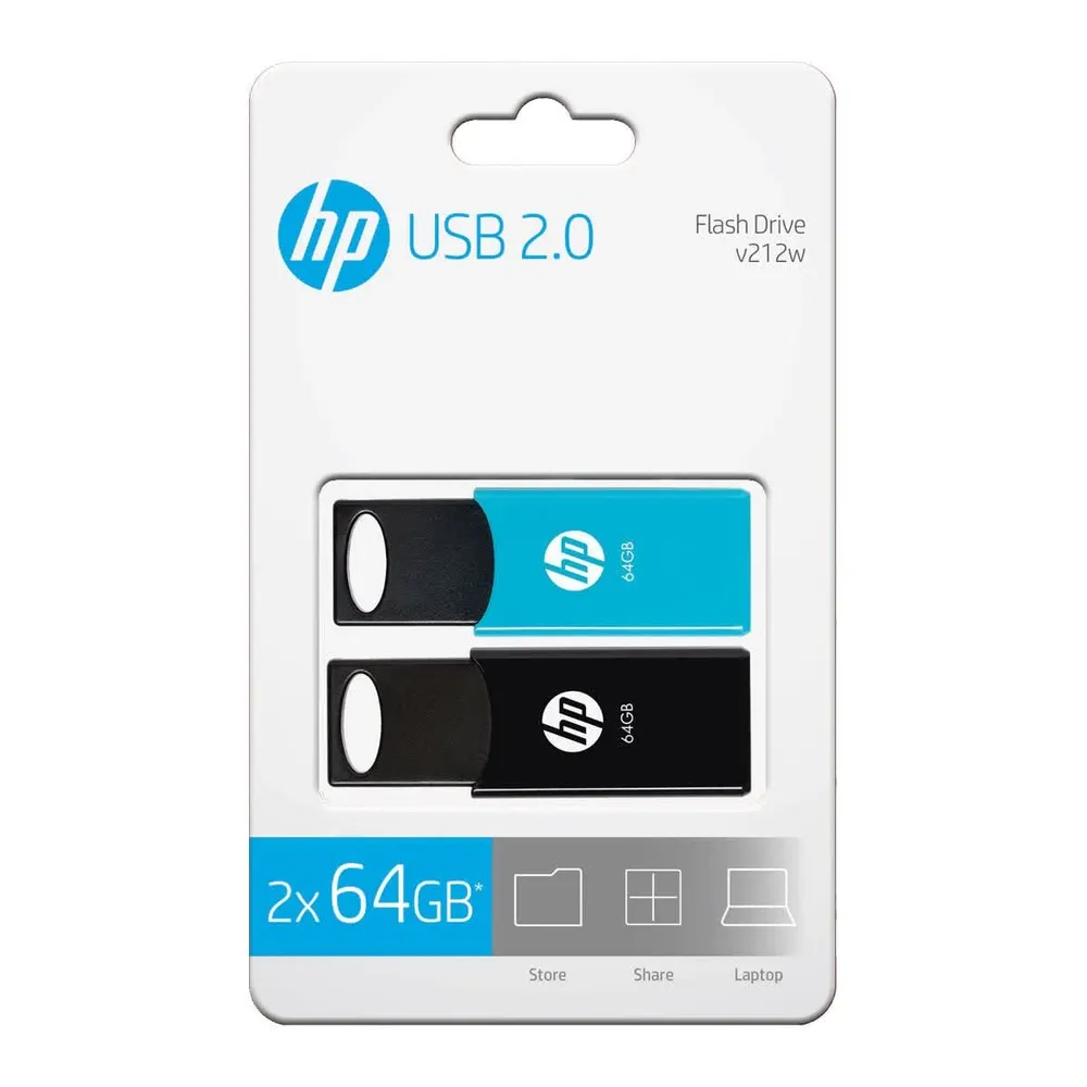 Pen Drive Hp Twin 2X 64Gb Usb 2.0 Preto E Azul