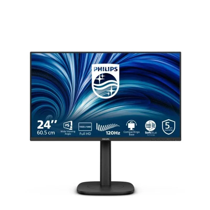 Philips 24B2N3200J Monitor 23.8" FullHD 120Hz IPS com Altura Ajustável, Flicker Free, USB, HDMI e DP