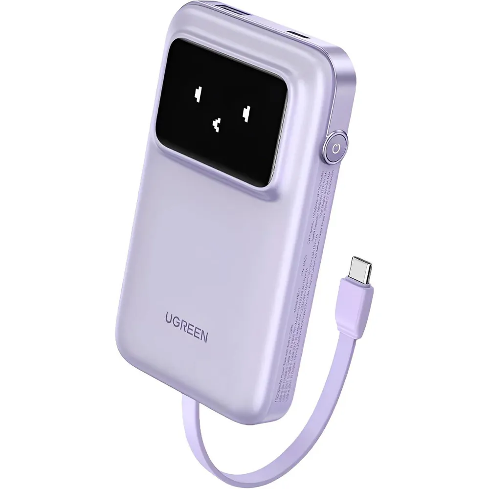Powerbank UGREEN PB511 Quick Charging Robot 10000mAh PD 30W c/ Cabo USB-C Integrado Roxa