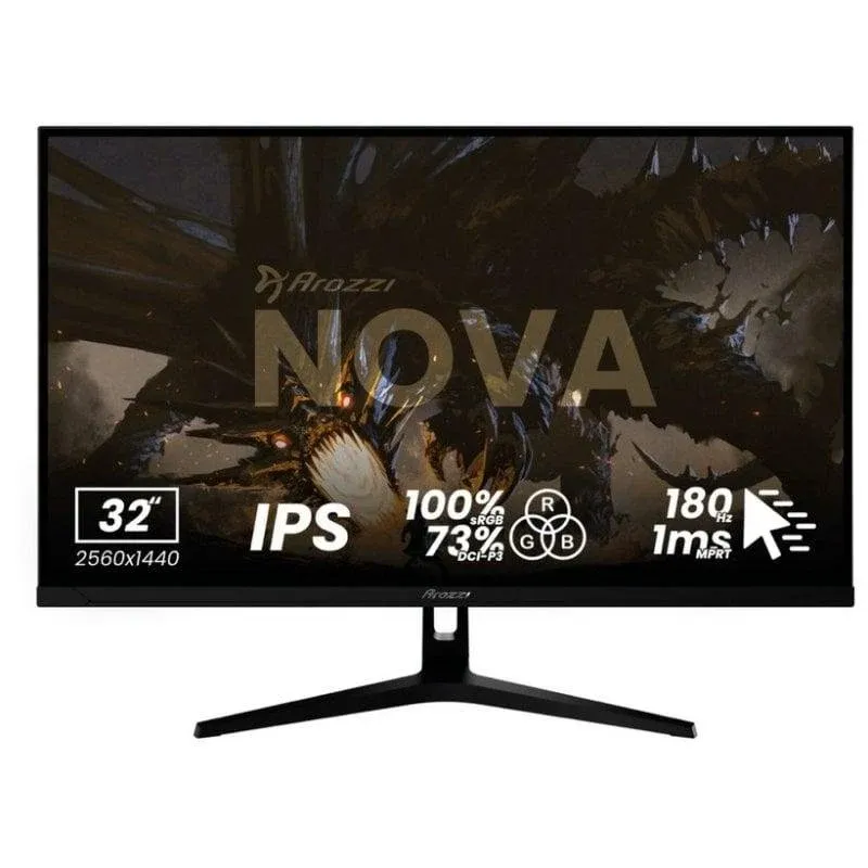Monitor Arozzi Nova 32" QHD 180Hz IPS Plano HDR 1ms FreeSync G-Sync Altifalantes