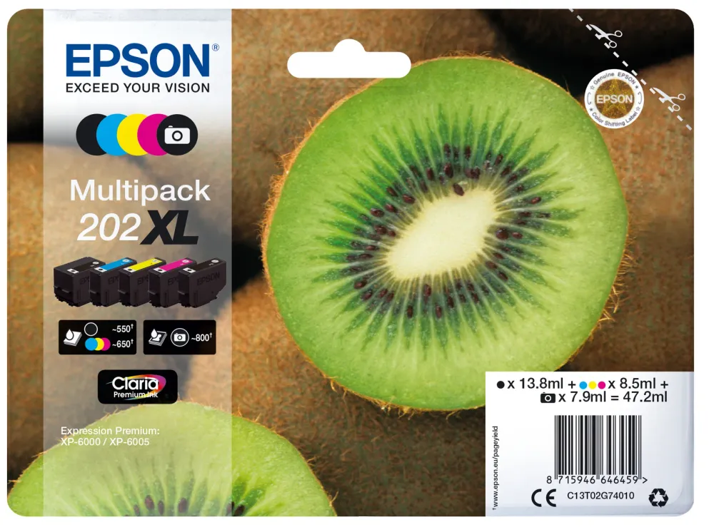 Tinteiro EPSON 202 Multipack 5 Cores XL - XP-6000/5/6100/5
