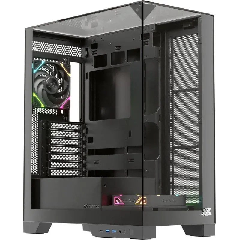 Caixa de Computador XYZ Trifecta Caixa ATX Gaming com Vidro Temperado Panorâmico, 2x VORTEX A-RGB e USB-C Preta