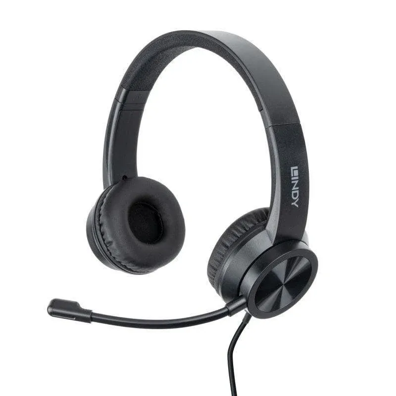 Auriculares Lindy 20439 com fio USB-C para escritório com microfone e controlo em linha pretos