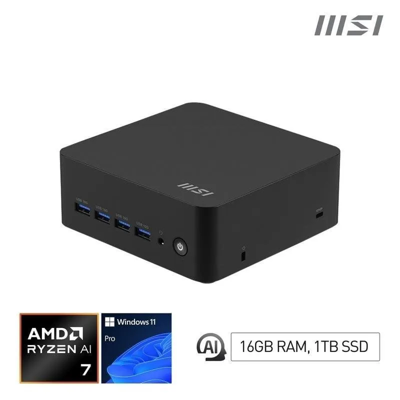 Mini PC MSI Cubi Z AI 8M AMD Ryzen 7 8845HS 16GB 1TB SSD Windows 11 Pro Wi-Fi 6E